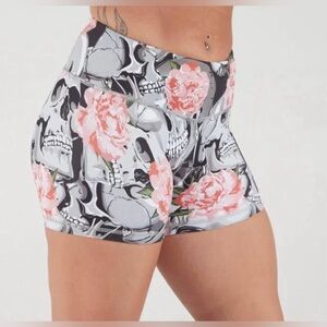 Feed Me Fight Me Skull and Floral Athletic Shorts
